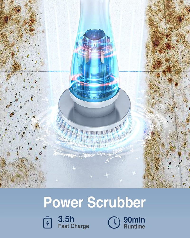 LABIGO Electric Spin Scrubber, Cordless Cleaning Brush Scrubber with 7 Replaceable Brush Heads and Adjustable Extension Handle, IPX7 Waterproof Power Cleaning Brush for Bathroom Tub Floor Tile Shower - Image 3